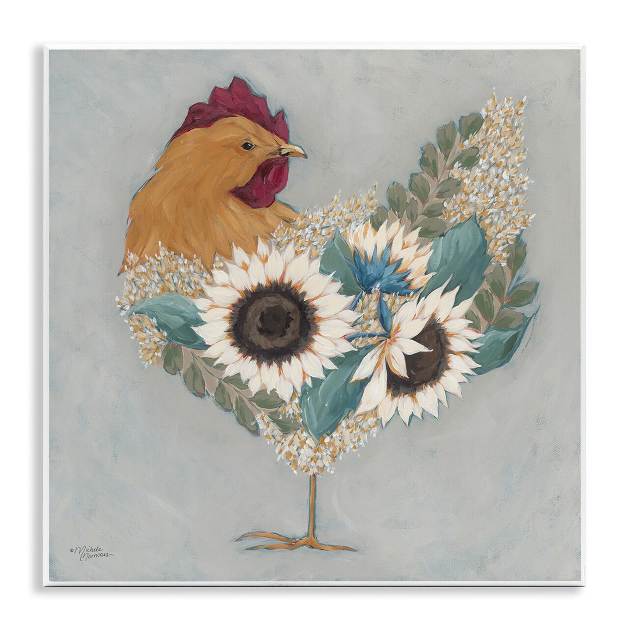 Stupell Industries Rooster with Layered Floral Blossoms Wall Plaque Art